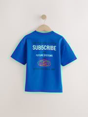 Cobalt Blue/White Stripe Sub5cribe Relaxed Fit Graphic Print Short Sleeve 100% Cotton T-Shirts 3 Pack (3-16yrs) - Image 3 of 7