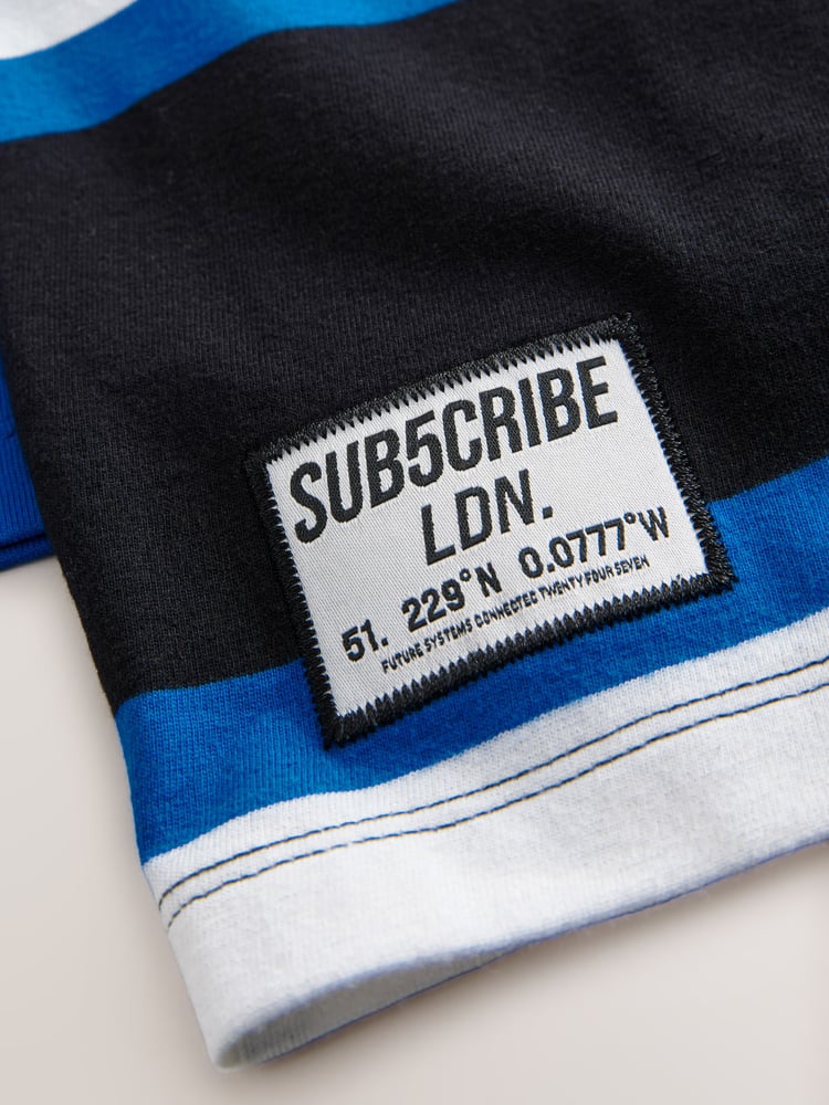 Cobalt Blue/White Stripe Sub5cribe Relaxed Fit Graphic Print Short Sleeve 100% Cotton T-Shirts 3 Pack (3-16yrs) - Image 7 of 7