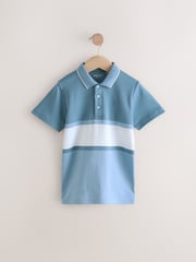 Blue Colourblock Stripe Short Sleeve 100% Cotton Polo Shirt (3-16yrs) - Image 1 of 4