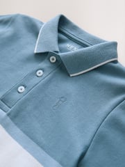 Blue Colourblock Stripe Short Sleeve 100% Cotton Polo Shirt (3-16yrs) - Image 3 of 4