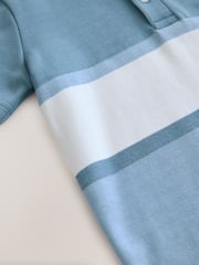 Blue Colourblock Stripe Short Sleeve 100% Cotton Polo Shirt (3-16yrs) - Image 4 of 4