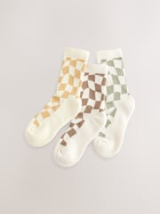 Neutral 3 Pack Cotton Rich Checkerboard Cushioned Sole Ankle Socks - Image 1 of 4