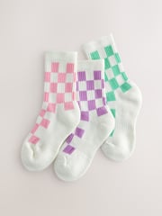 White, Pink, Purple and Green 3 Pack Cotton Rich Checkerboard Cushioned Sole Ankle Socks - Image 1 of 6