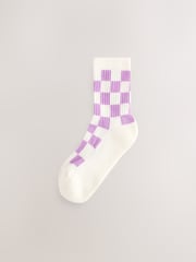 White, Pink, Purple and Green 3 Pack Cotton Rich Checkerboard Cushioned Sole Ankle Socks - Image 4 of 6