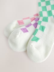 White, Pink, Purple and Green 3 Pack Cotton Rich Checkerboard Cushioned Sole Ankle Socks - Image 6 of 6