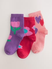 Red/Purple 3 Pack Cotton Rich Ankle Socks - Image 1 of 3