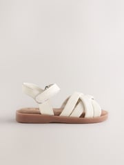 White Wide Fit (G) Leather Woven Sandals With Touch Fastening - Image 2 of 5