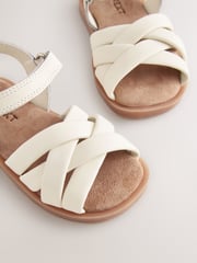White Wide Fit (G) Leather Woven Sandals With Touch Fastening - Image 3 of 5