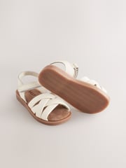 White Wide Fit (G) Leather Woven Sandals With Touch Fastening - Image 5 of 5