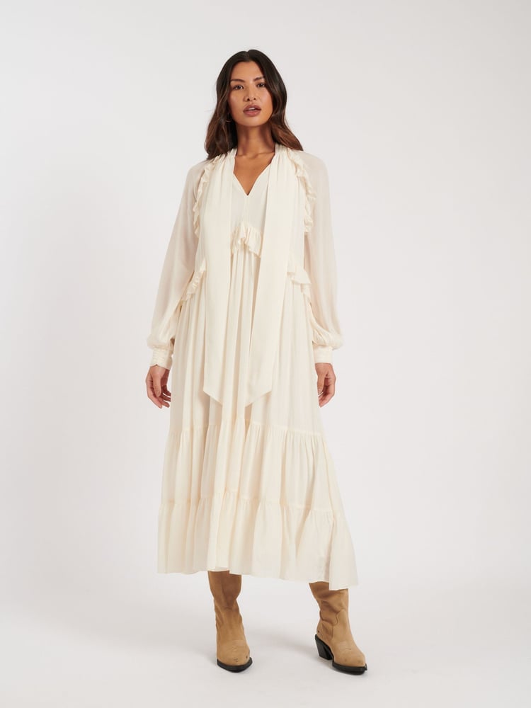 Nobodys Child Cream Boho Ruffle JoJo Midi Dress - Image 1 of 5