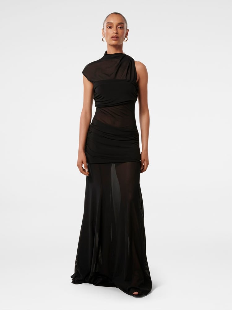 Forever New Black Petite Lune Layered Mesh Dress - Image 1 of 4