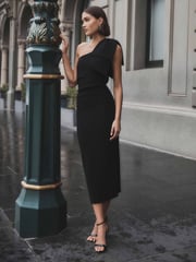 Forever New Black Jade Bow Bodycon Midi Dress - Image 1 of 4