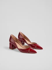 LK Bennett Red Cecile Patent Cut Out Block Heel Courts - Image 2 of 4