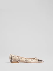LK Bennett Natural Blair Snake Effect Bar Trim Flats - Image 1 of 4