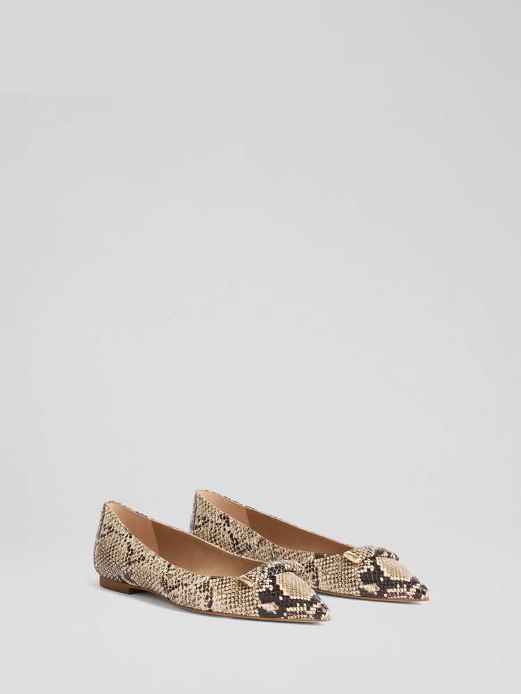 LK Bennett Natural Blair Snake Effect Bar Trim Flats - Image 2 of 4