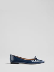 LK Bennett Blue Lynne Patent Mini Bow Flats - Image 1 of 4
