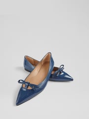 LK Bennett Blue Lynne Patent Mini Bow Flats - Image 3 of 4