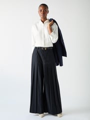 LK Bennett Blue & Navy Colette Maxi Pleated Trousers - Image 2 of 4