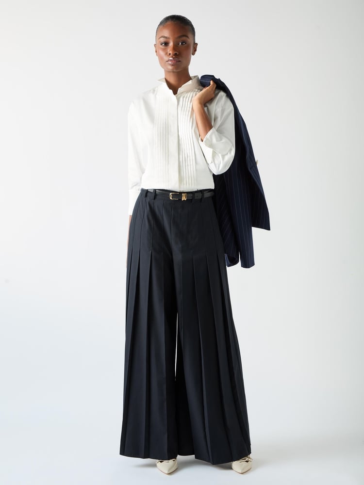 LK Bennett Blue & Navy Colette Maxi Pleated Trousers - Image 2 of 4
