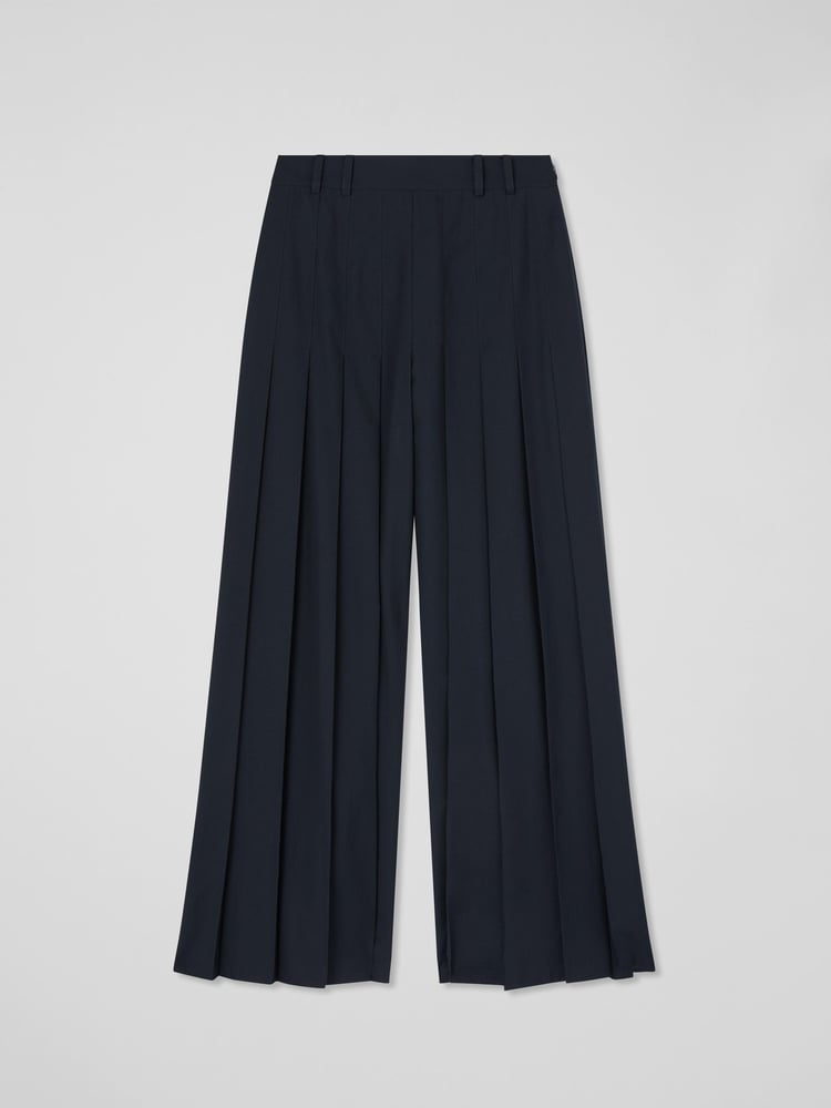 LK Bennett Blue & Navy Colette Maxi Pleated Trousers - Image 4 of 4