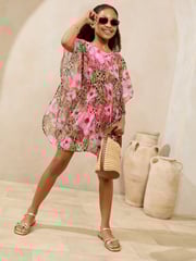 Lipsy Brown Leopard Floral Printed Kaftan (5-16yrs) - Image 2 of 5