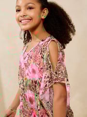 Lipsy Brown Leopard Floral Printed Kaftan (5-16yrs) - Image 4 of 5