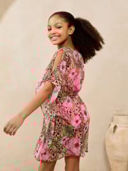 Lipsy Brown Leopard Floral Printed Kaftan (5-16yrs) - Image 5 of 5