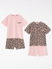 Lipsy Pink Leopard Printed Jersey Cotton Pyjamas 2 Pack (5-16yrs) - Image 1 of 4