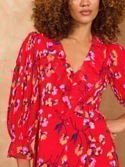 Love & Roses Red Floral Pleated Ruffle Midi Dress - Image 2 of 4