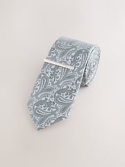 Blue Paisley Tie With Tie Clip - Image 1 of 3