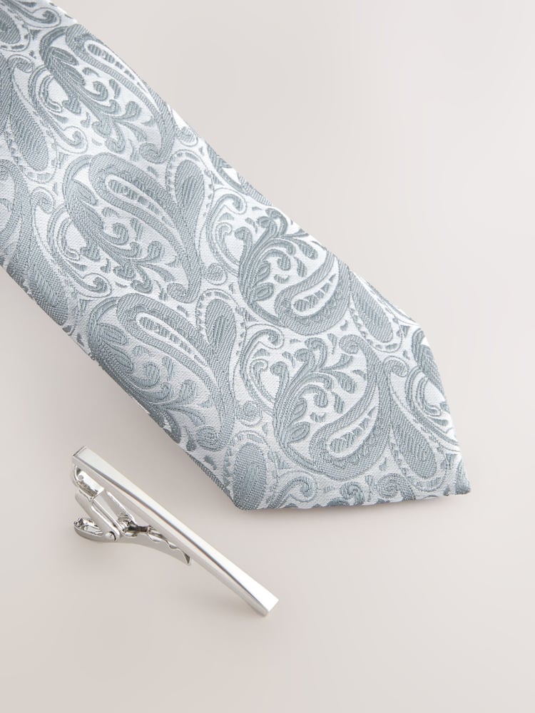 Blue Paisley Tie With Tie Clip - Image 2 of 3