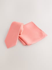 Coral Textured Tie And Pocket Square Set - Image 1 of 4