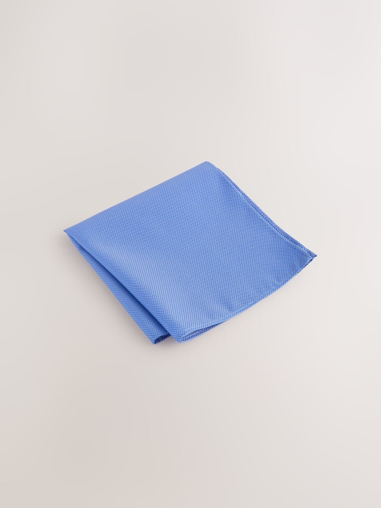 Blue Slim Textured Tie And Pocket Square Set - Image 4 of 4