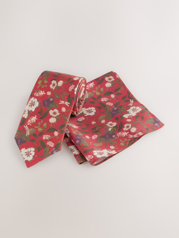 Red Kew Gardens Floral Tie and Pocket Square - Image 1 of 4