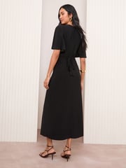 Friends Like These Black Petite V-Neck ITY Flutter Sleeve Midi Dress - Image 4 of 4
