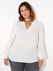Live Unlimited White Crepe Embroidery Blouse - Image 2 of 5