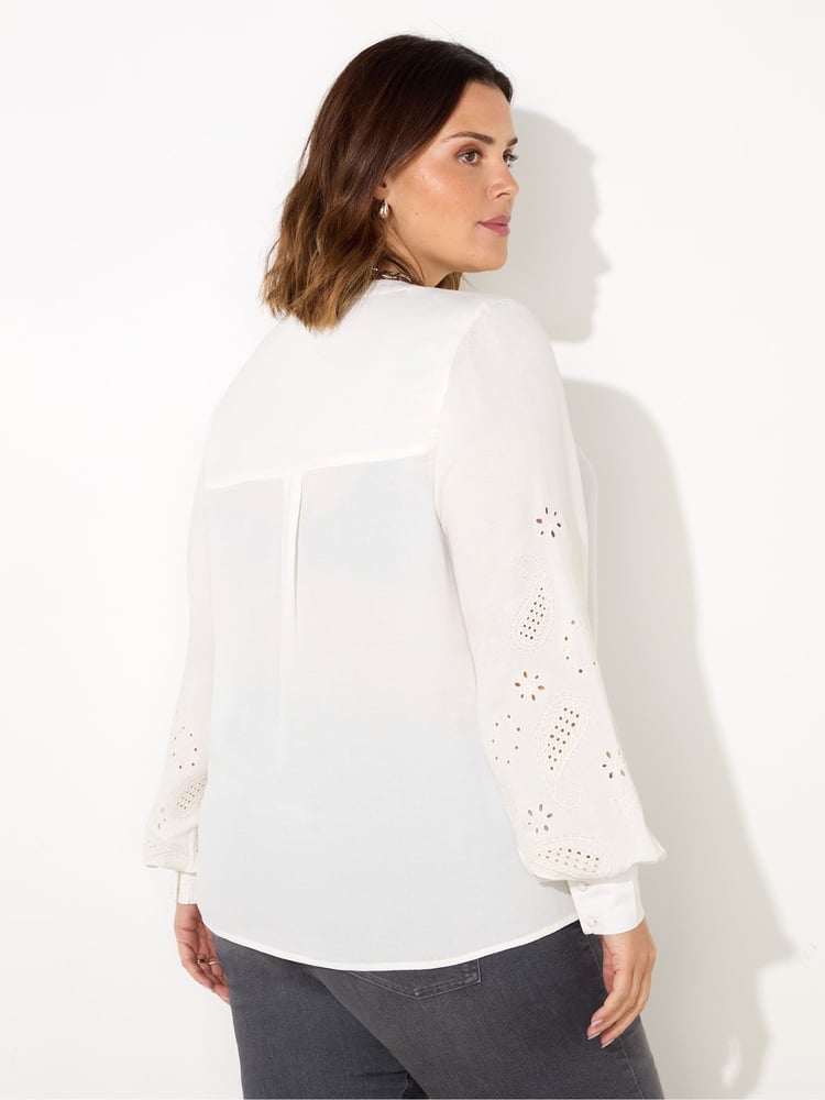 Live Unlimited White Crepe Embroidery Blouse - Image 5 of 5