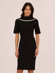 Adrianna Papell Roll Neck Sheath With V Back Black Dress - Image 1 of 7