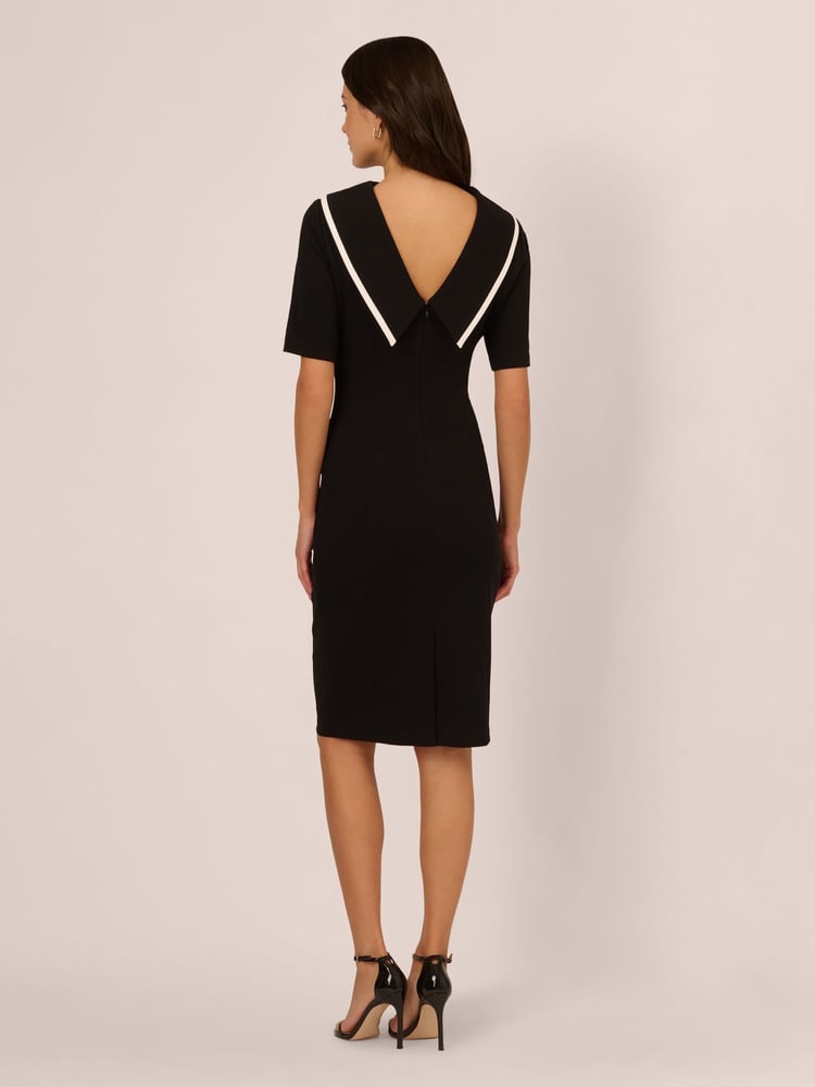 Adrianna Papell Roll Neck Sheath With V Back Black Dress - Image 2 of 7