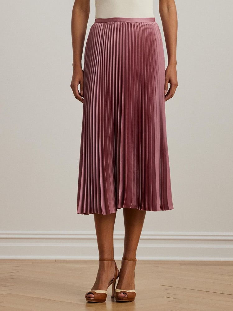 Lauren Ralph Lauren Suzu Pleated Satin Charmeuse A Line Midi Skirt - Image 1 of 6 Lauren Ralph Lauren Suzu Pleated Satin Charmeuse A Line Midi Skirt - Image 1 of 6