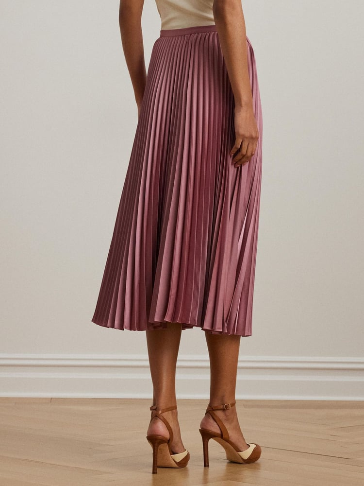 Lauren Ralph Lauren Suzu Pleated Satin Charmeuse A Line Midi Skirt - Image 2 of 6 Lauren Ralph Lauren Suzu Pleated Satin Charmeuse A Line Midi Skirt - Image 2 of 6