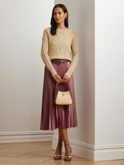 Lauren Ralph Lauren Suzu Pleated Satin Charmeuse A Line Midi Skirt - Image 3 of 6