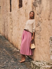 Lauren Ralph Lauren Suzu Pleated Satin Charmeuse A Line Midi Skirt - Image 5 of 6