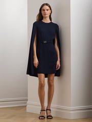 Lauren Ralph Lauren Blue Belted Cape Georgette Cocktail Dress - Image 1 of 5