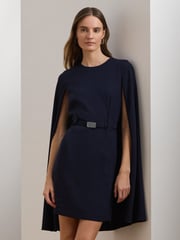 Lauren Ralph Lauren Blue Belted Cape Georgette Cocktail Dress - Image 2 of 5