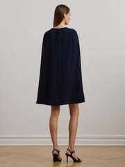 Lauren Ralph Lauren Blue Belted Cape Georgette Cocktail Dress - Image 3 of 5