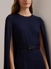 Lauren Ralph Lauren Blue Belted Cape Georgette Cocktail Dress - Image 4 of 5