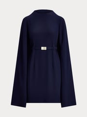 Lauren Ralph Lauren Blue Belted Cape Georgette Cocktail Dress - Image 5 of 5