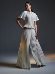Ted Baker White Haryx-Pleated Wide Leg Crepe Trousers - Image 1 of 8