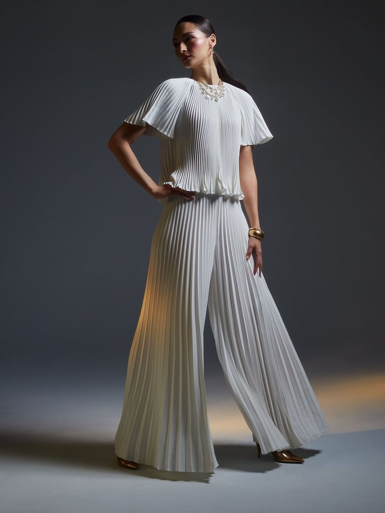 Ted Baker White Haryx-Pleated Wide Leg Crepe Trousers - Image 1 of 8
